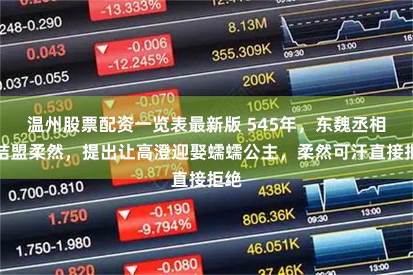 温州股票配资一览表最新版 545年,东魏丞相为结盟柔然,提出让高澄迎娶蠕蠕公主,柔然可汗直接拒绝